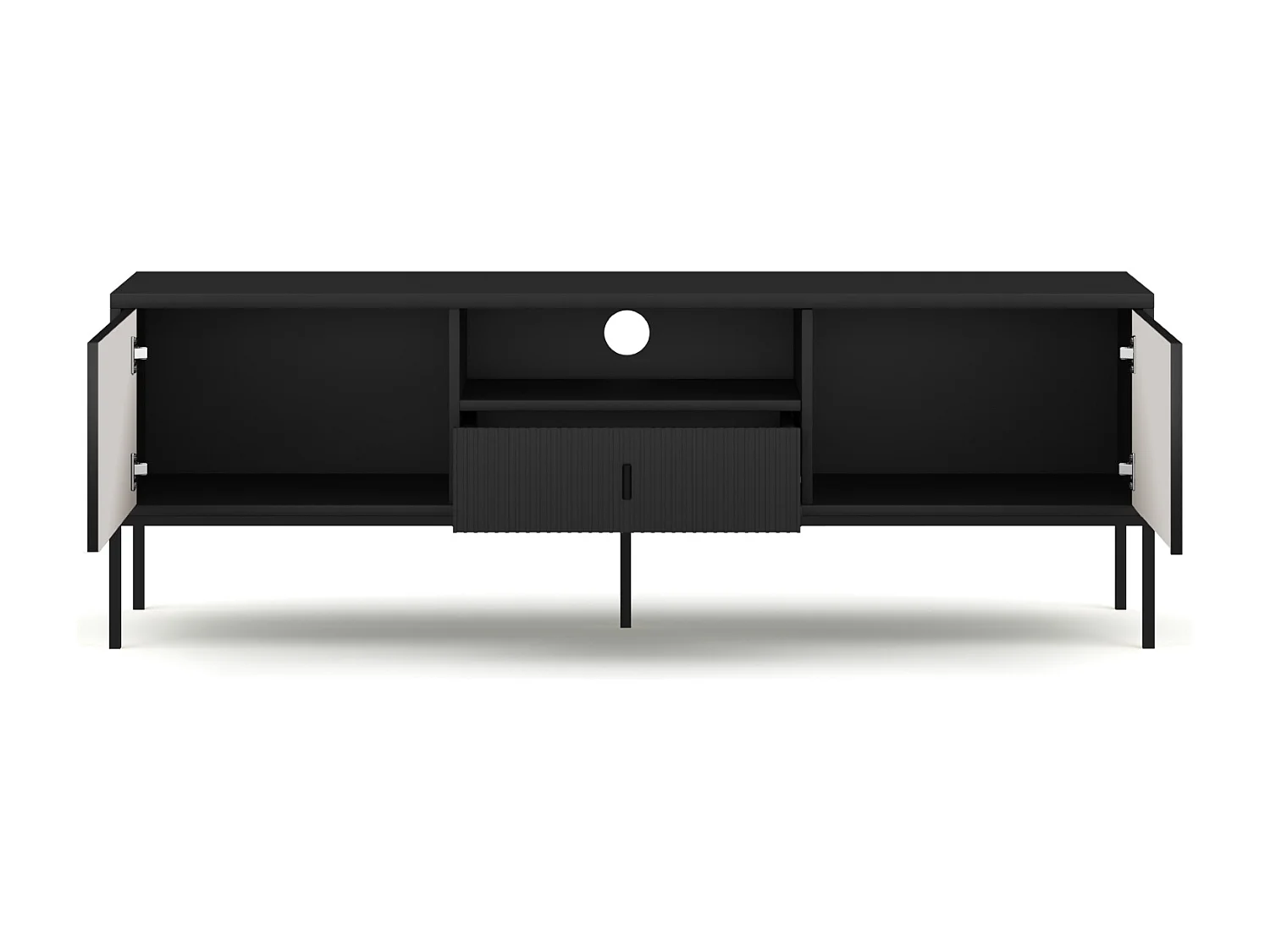 Maggiore RTV avec 2 portes, 1 tiroir et une étagère noire avec pieds noirs et poignées noires