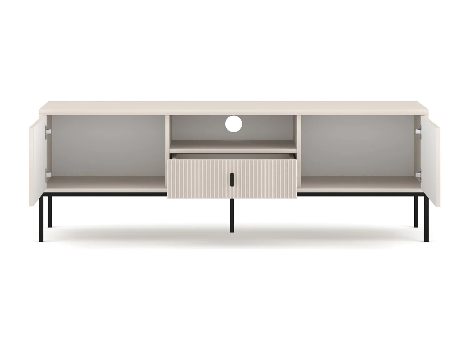 Maggiore RTV avec 2 portes, 1 tiroir et une étagère en cachemire avec pieds noirs et poignées noires