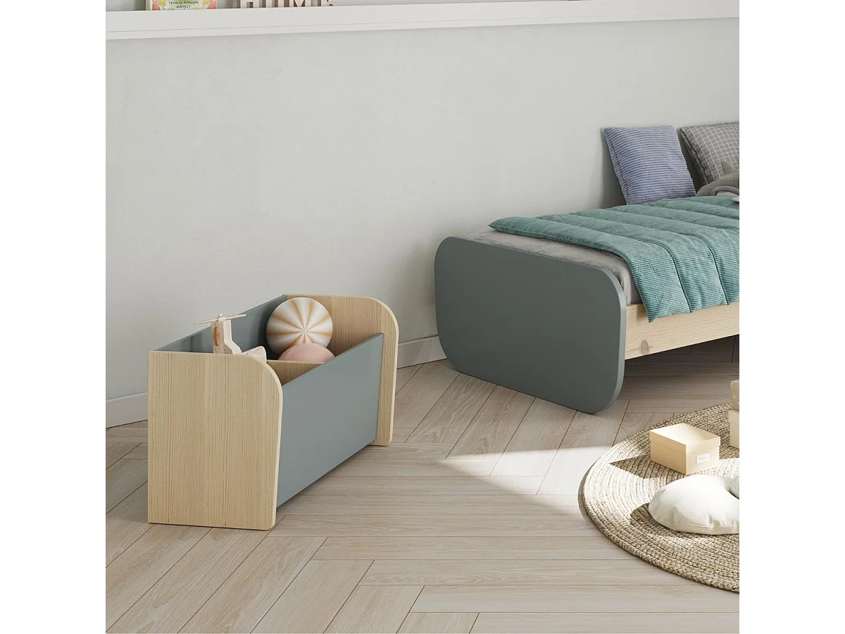 Coffre à jouet en pin massif naturel et MDF laqué vert kaki - KAINA