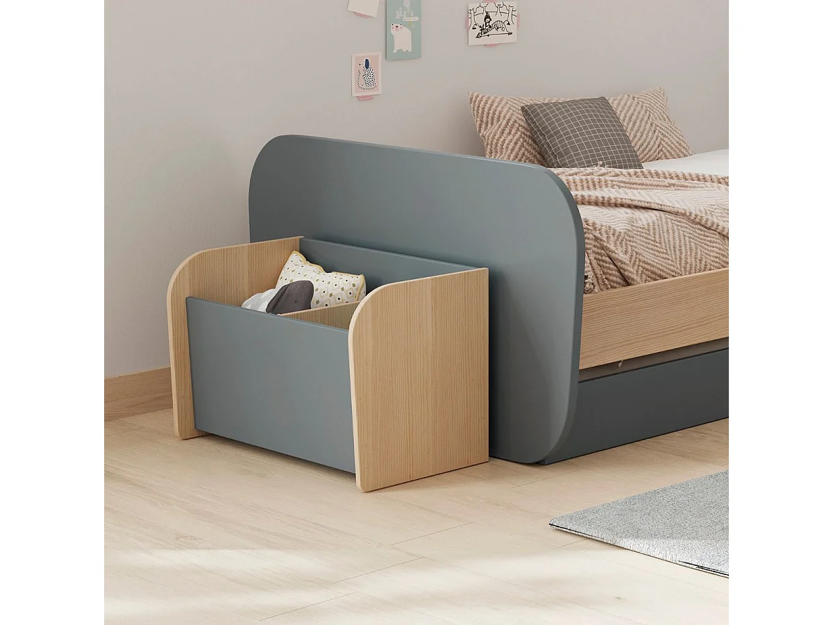 Coffre à jouet en pin massif naturel et MDF laqué vert kaki - KAINA