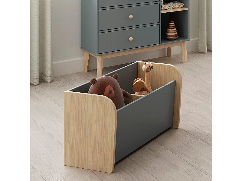 Coffre à jouet en pin massif naturel et MDF laqué vert kaki - KAINA