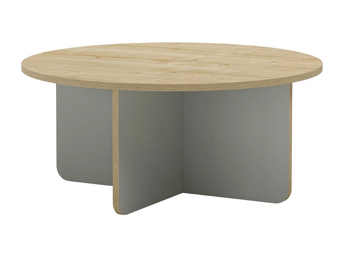 Table basse ronde Ø80cm en mélaminé plateau imitation bois et piètement vert sauge - HESTIA