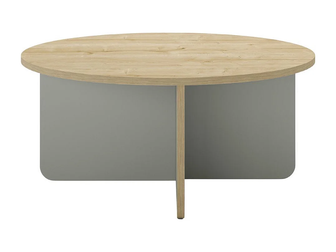 Table basse ronde Ø80cm en mélaminé plateau imitation bois et piètement vert sauge - HESTIA
