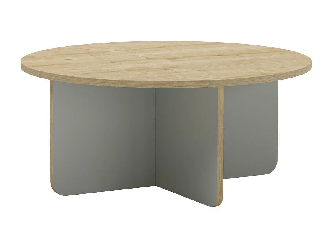 Table basse ronde Ø80cm en mélaminé plateau imitation bois et piètement vert sauge - HESTIA