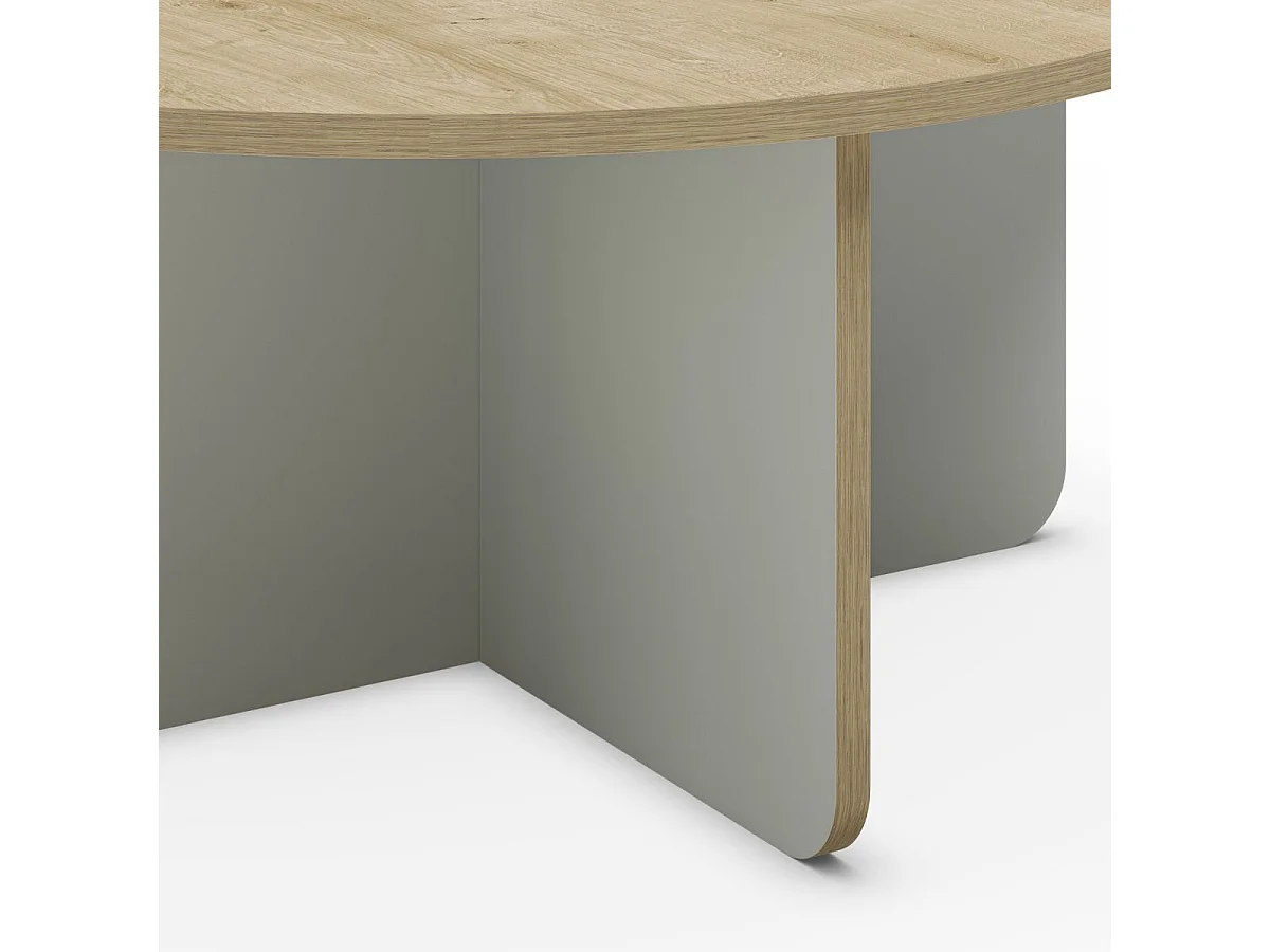 Table basse ronde Ø80cm en mélaminé plateau imitation bois et piètement vert sauge - HESTIA