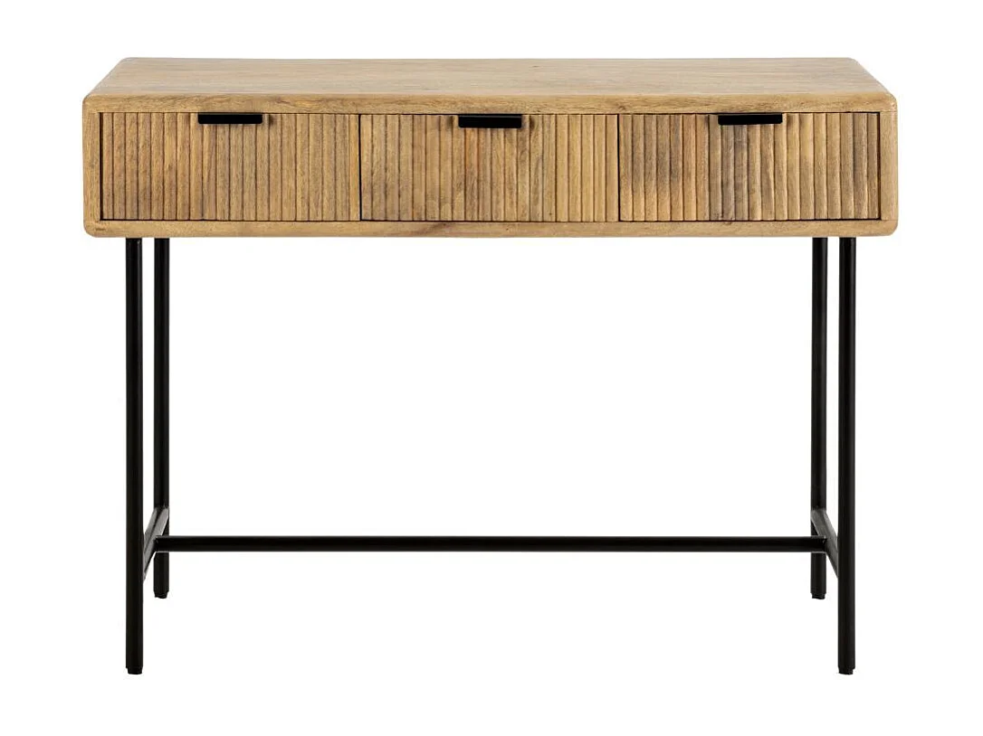 Console 3 tiroirs en manguier massif relief graphique vertical piètement métal laqué noir - MELKA