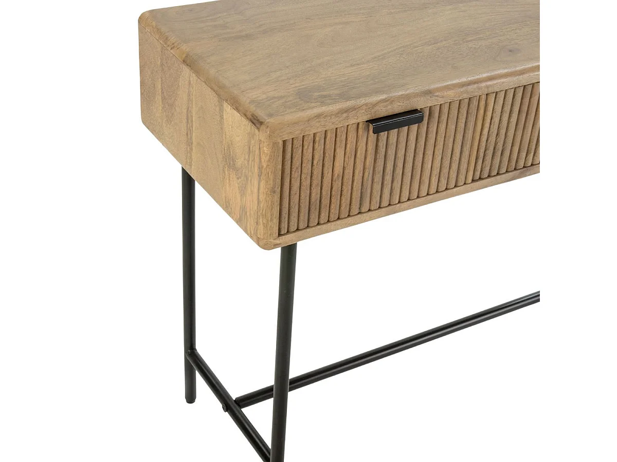 Console 3 tiroirs en manguier massif relief graphique vertical piètement métal laqué noir - MELKA