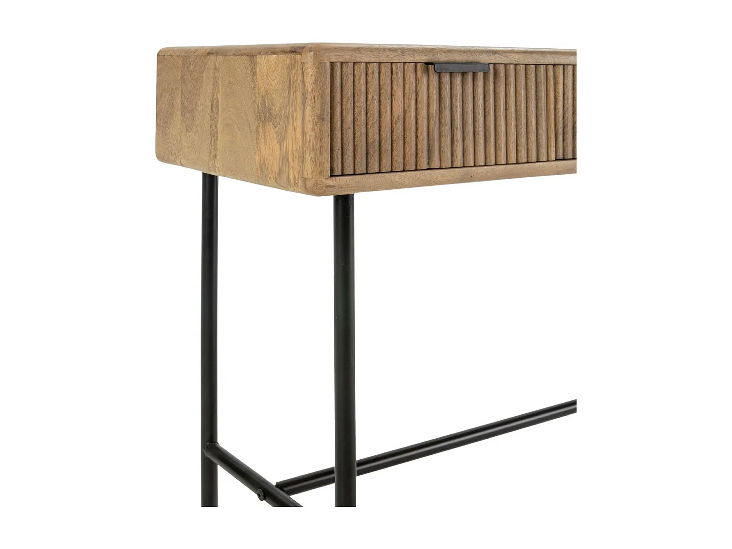 Console 3 tiroirs en manguier massif relief graphique vertical piètement métal laqué noir - MELKA