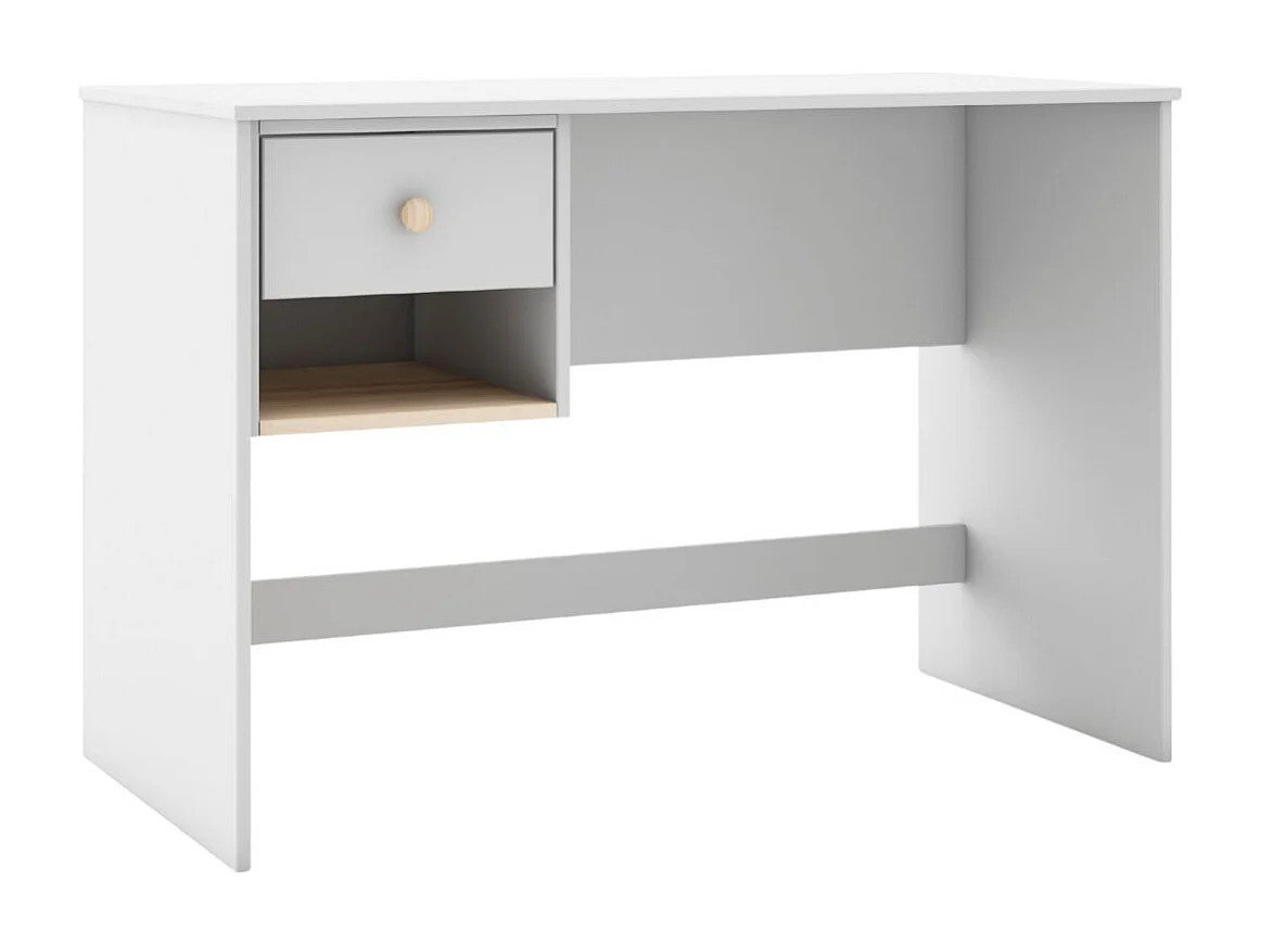 Bureau 1 tiroir et 1 niche en pin massif et MDF laqué blanc et naturel - KAINA