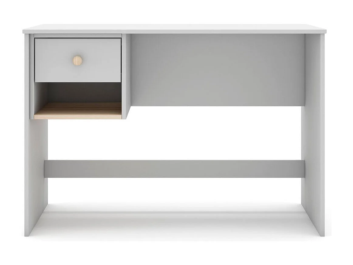 Bureau 1 tiroir et 1 niche en pin massif et MDF laqué blanc et naturel - KAINA