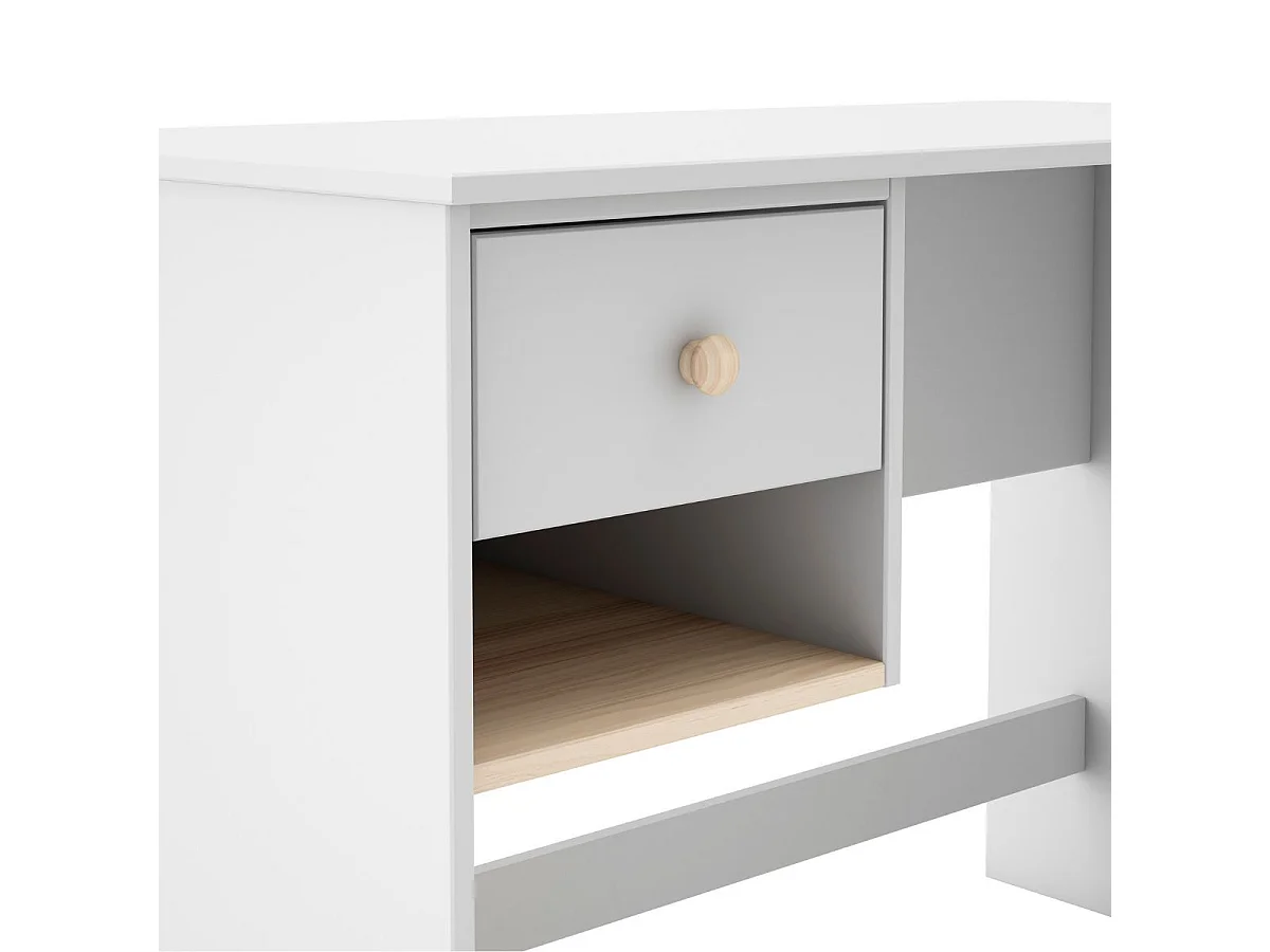 Bureau 1 tiroir et 1 niche en pin massif et MDF laqué blanc et naturel - KAINA