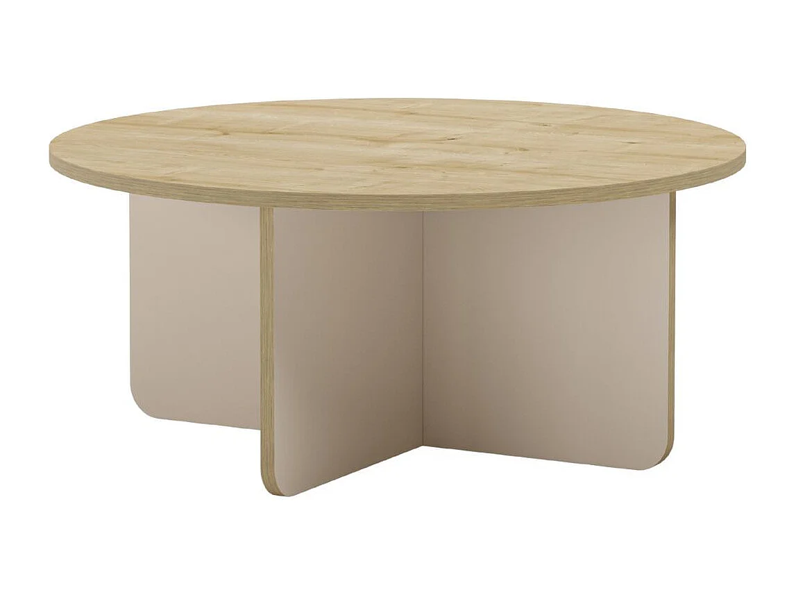 Table basse ronde Ø80cm en mélaminé plateau imitation bois et piètement beige - HESTIA