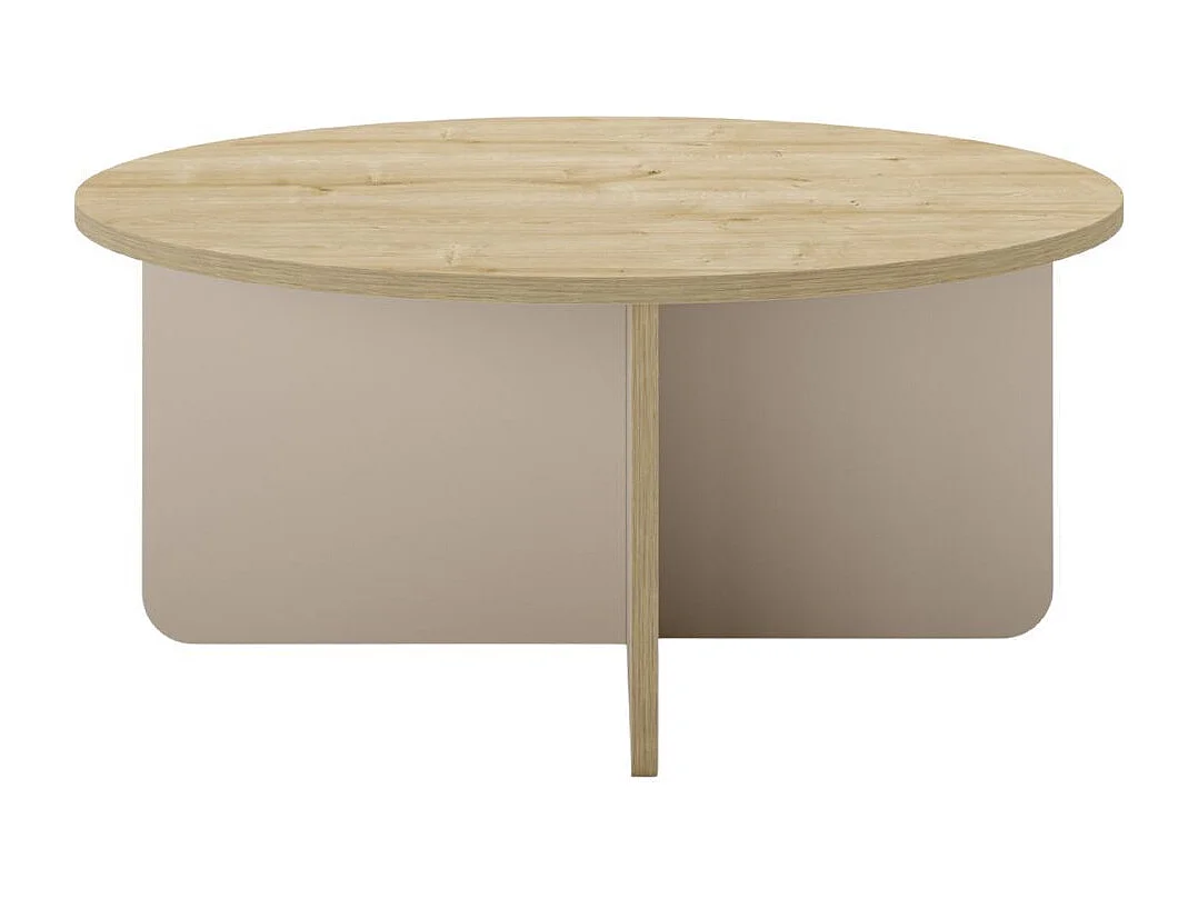 Table basse ronde Ø80cm en mélaminé plateau imitation bois et piètement beige - HESTIA
