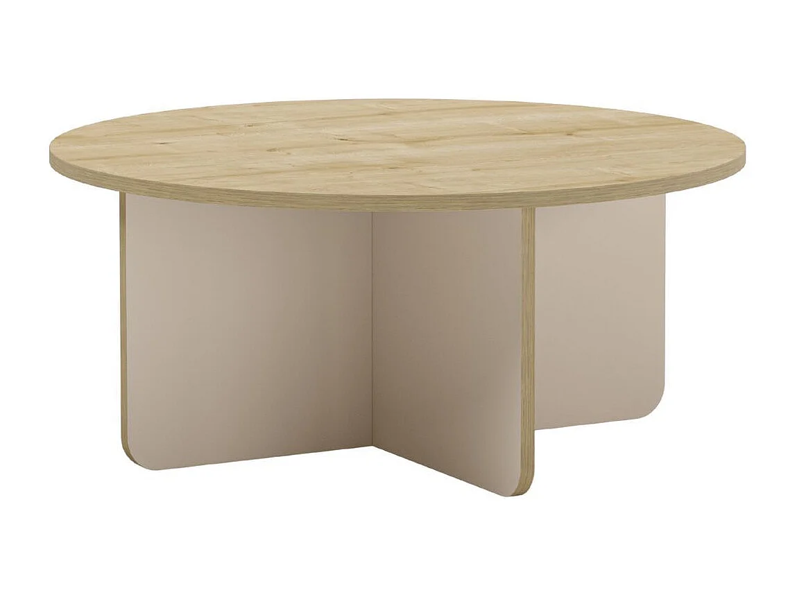 Table basse ronde Ø80cm en mélaminé plateau imitation bois et piètement beige - HESTIA