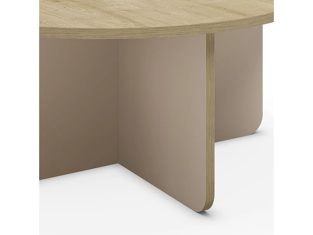 Table basse ronde Ø80cm en mélaminé plateau imitation bois et piètement beige - HESTIA
