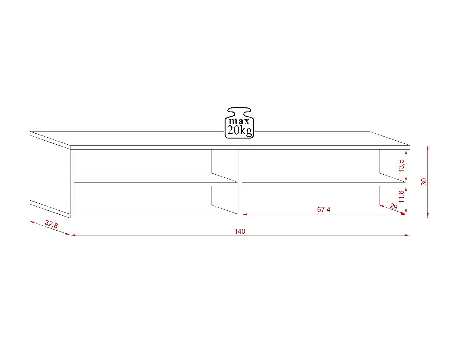 tv-meubel Derby 140 cm eiken Wotan
