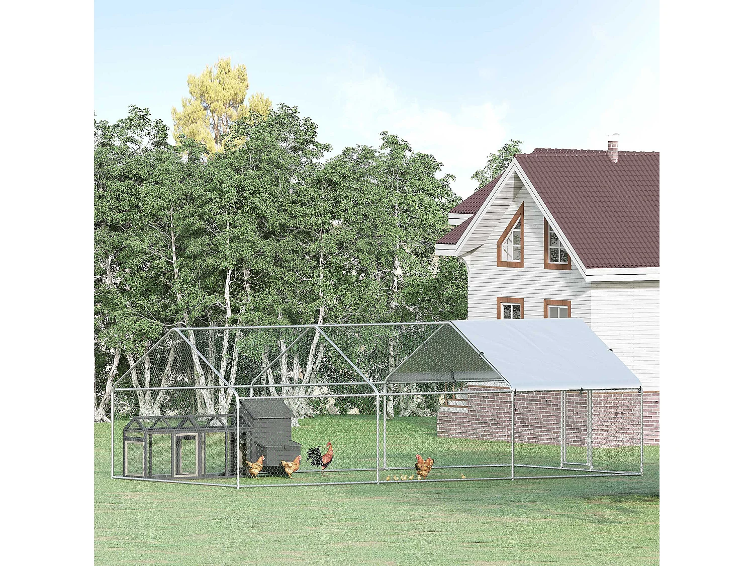 Pollaio da giardino con rete esagonale in metallo galvanizzato