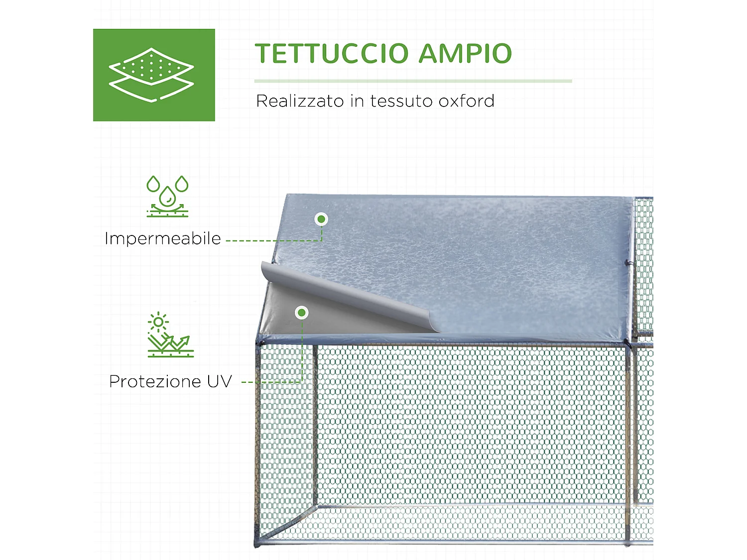 Pollaio da giardino con rete esagonale in metallo galvanizzato