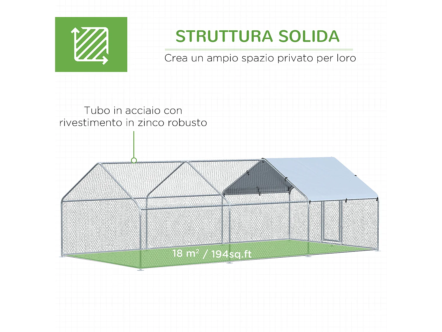 Pollaio da giardino con rete esagonale in metallo galvanizzato