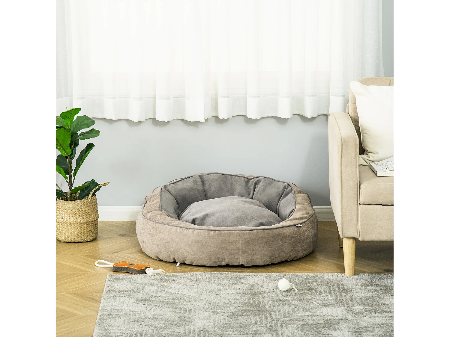 Lettino per cani imbottito con cuscino e bordi rialzati grigio