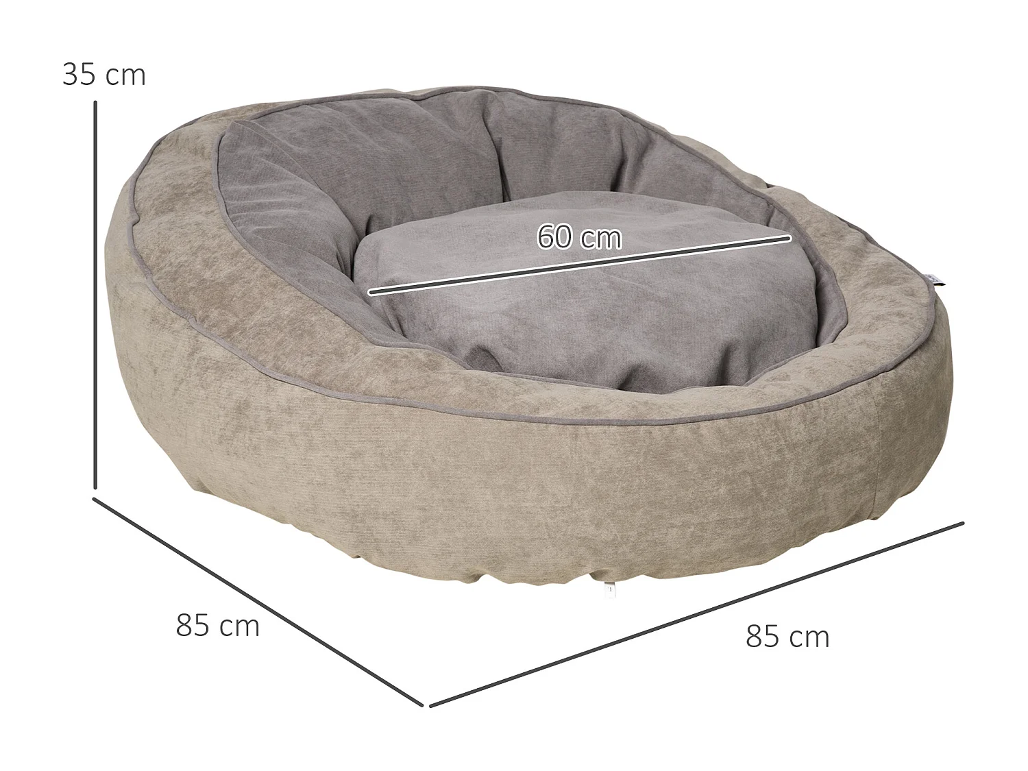 Lettino per cani imbottito con cuscino e bordi rialzati grigio