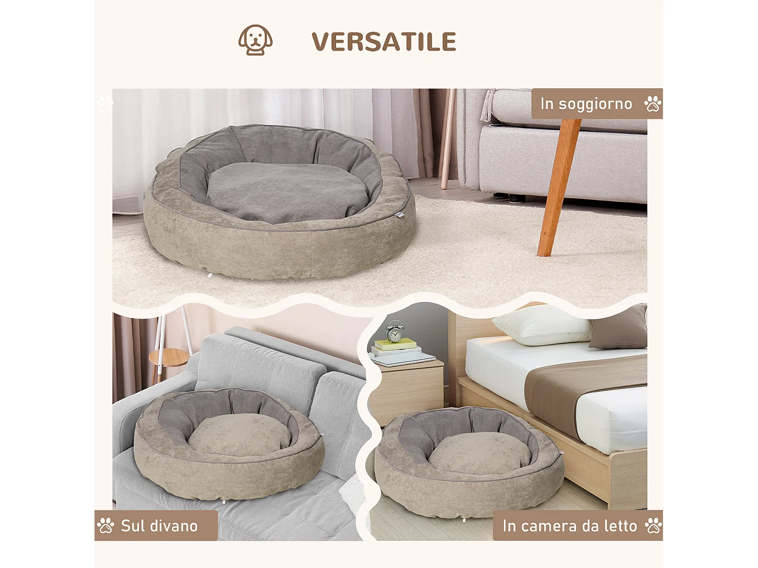 Lettino per cani imbottito con cuscino e bordi rialzati grigio