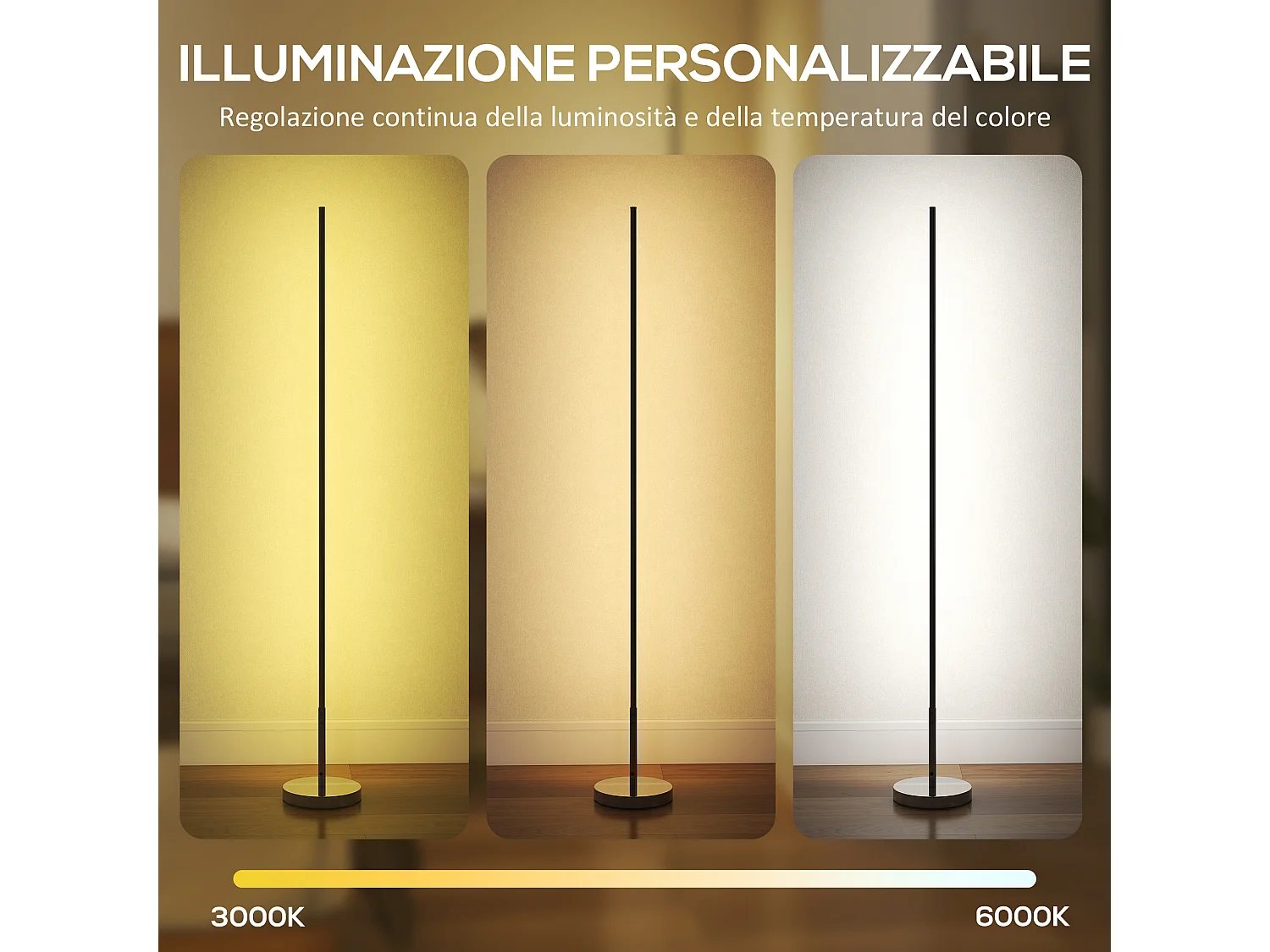 lampada da terra led alta 150 cm con temperatura del colore e luminosità regolabile