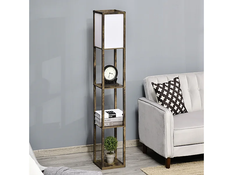 lampada a terra 40w con 3 mensole integrate e interruttore a pedale