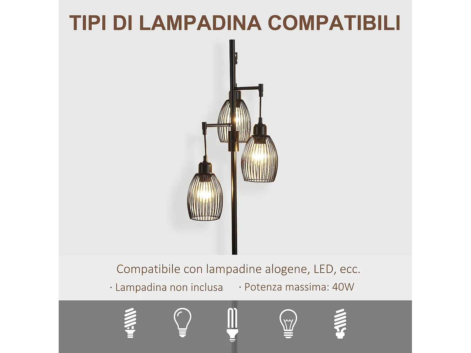 Lampada da terra industriale con 3 paralumi e intensità regolabile