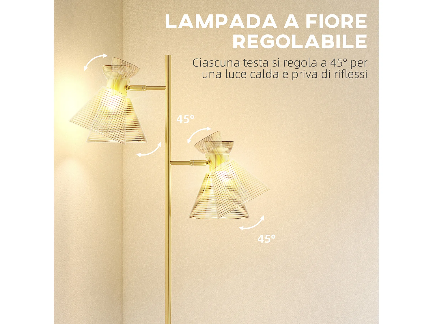 lampada da terra con 2 punti luce regolabili