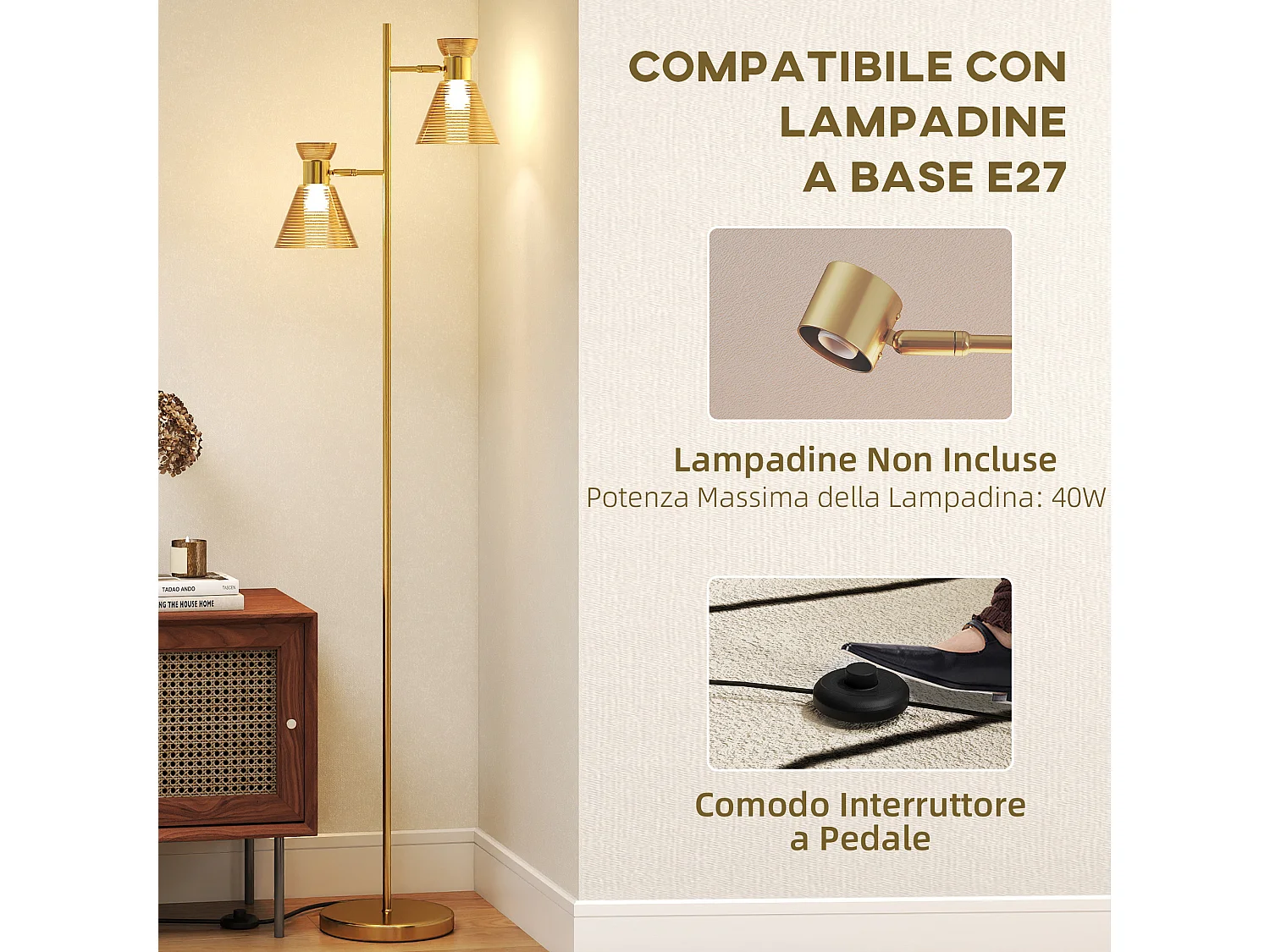 lampada da terra con 2 punti luce regolabili