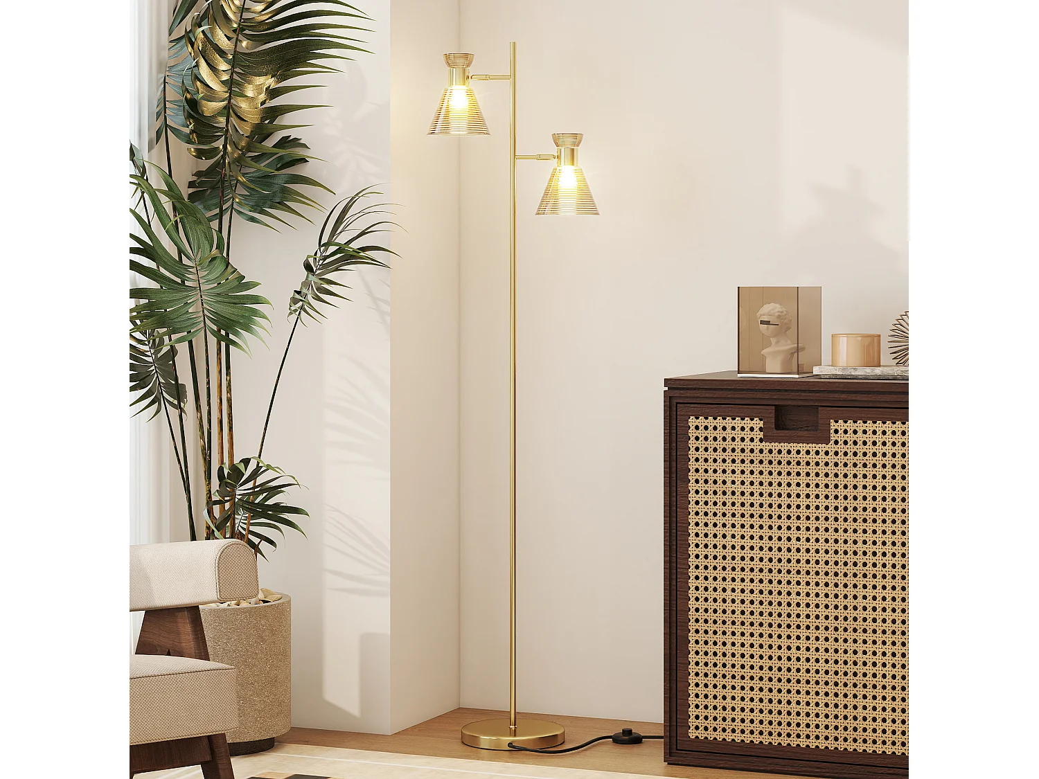 lampada da terra con 2 punti luce regolabili