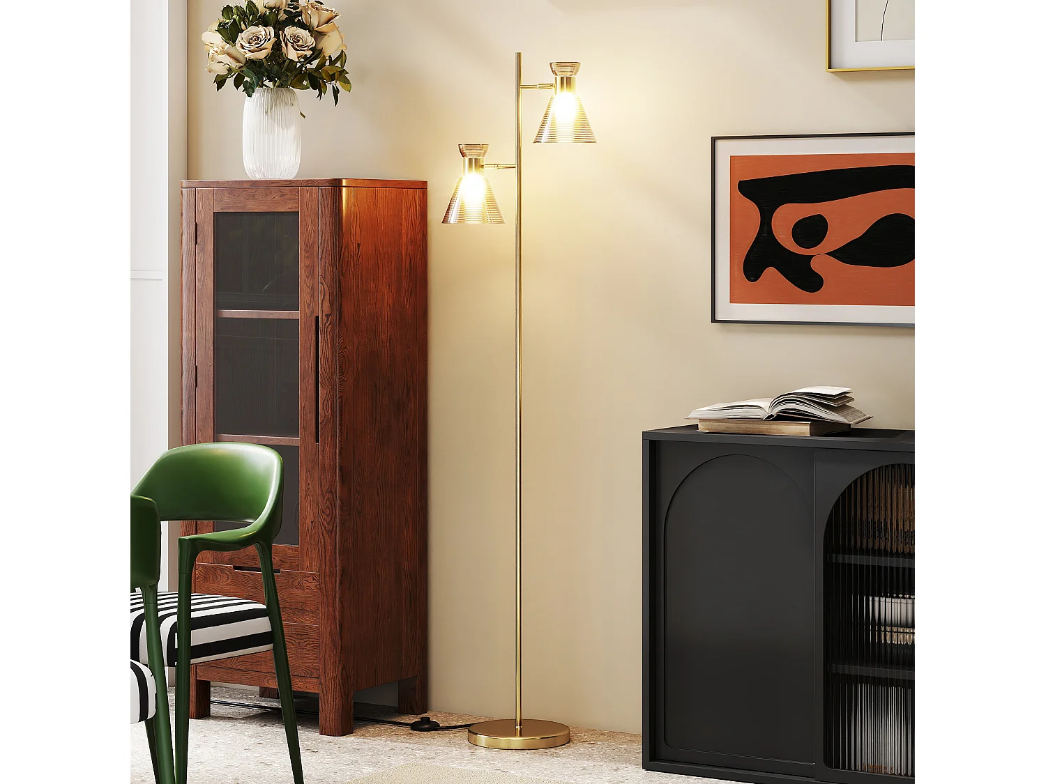 lampada da terra con 2 punti luce regolabili