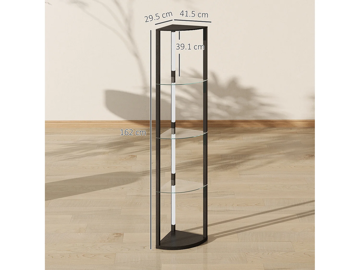 Lampada da terra con ripiani in vetro e luce led