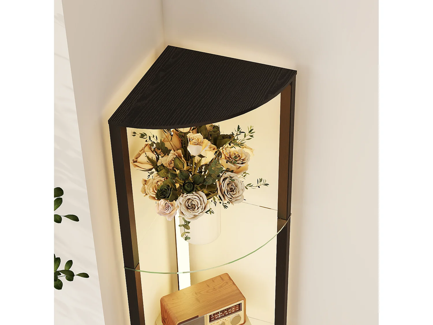 Lampada da terra con ripiani in vetro e luce led