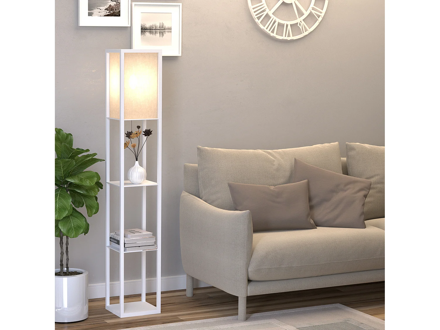 Lampada a terra 40w con 3 mensole integrate e interruttore a pedale