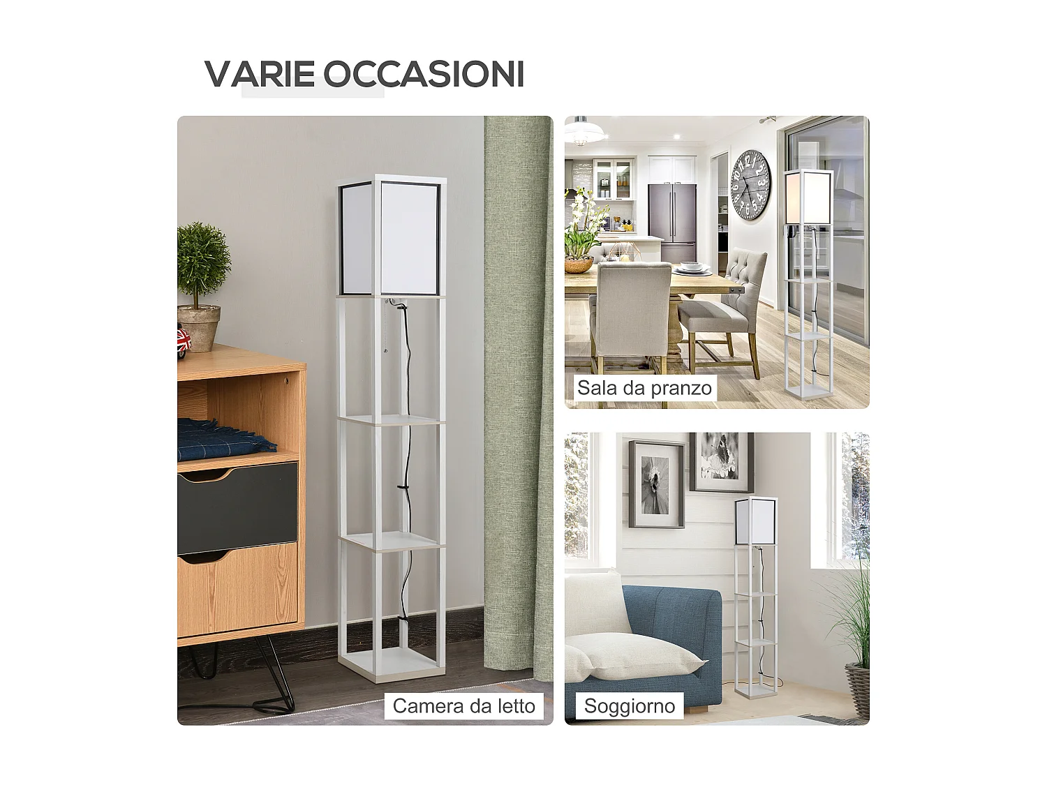 Lampada a terra 40w con 3 mensole integrate e interruttore a pedale