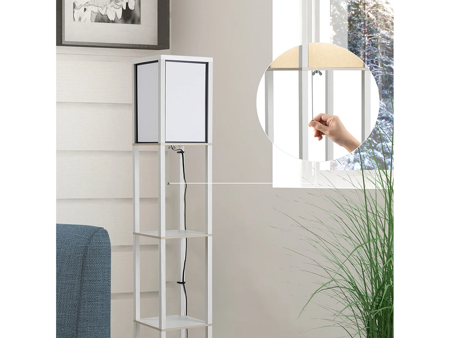 Lampada a terra 40w con 3 mensole integrate e interruttore a pedale