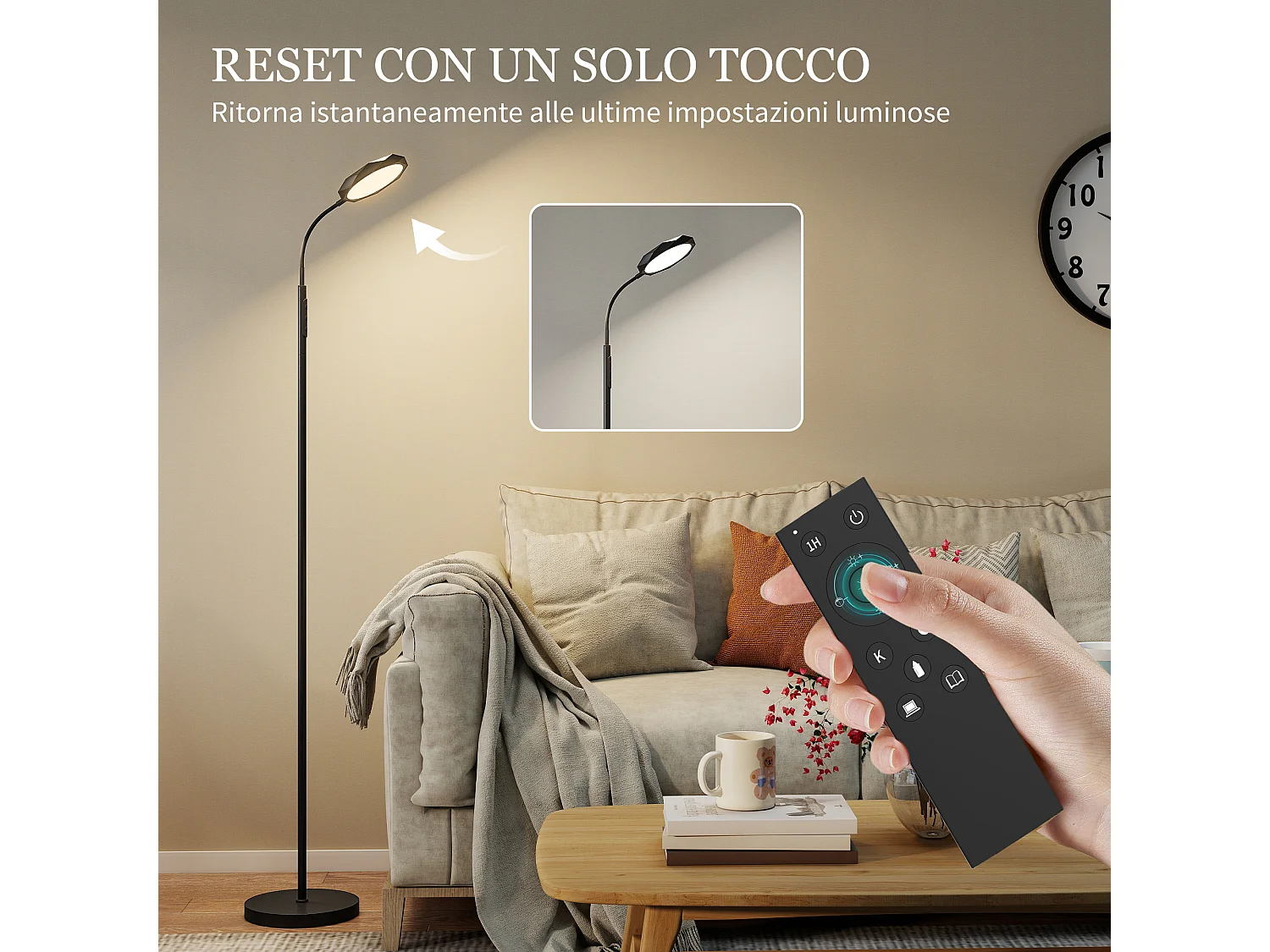 Lampada da terra led regolabile con telecomando magnetico e controlli touch