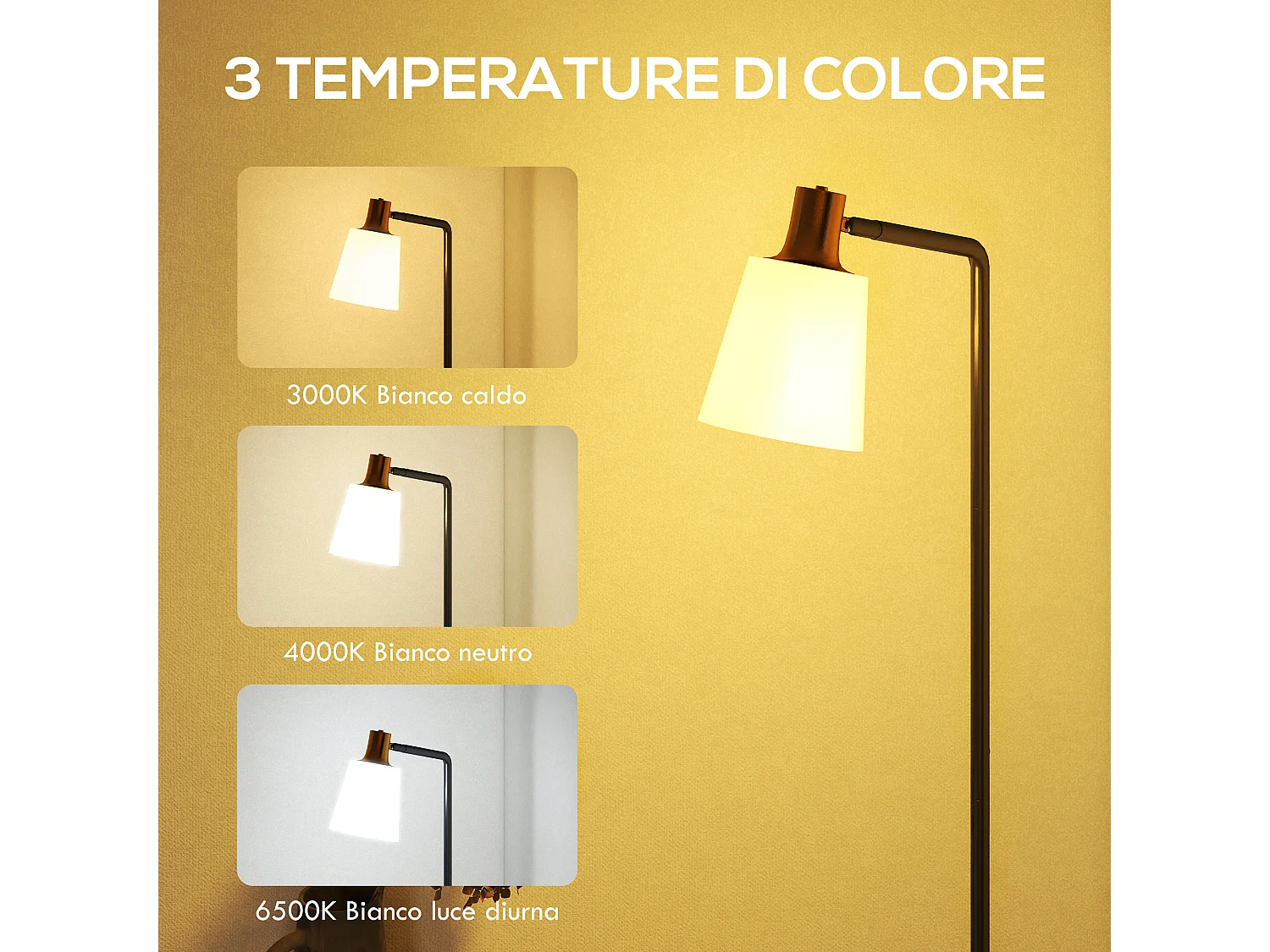 lampada da terra led regolabile con testa girevole a 350°