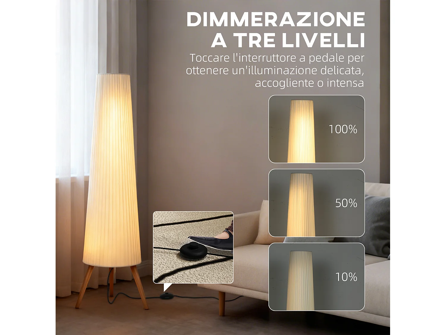 Lampada da terra treppiede con interruttore a pedale