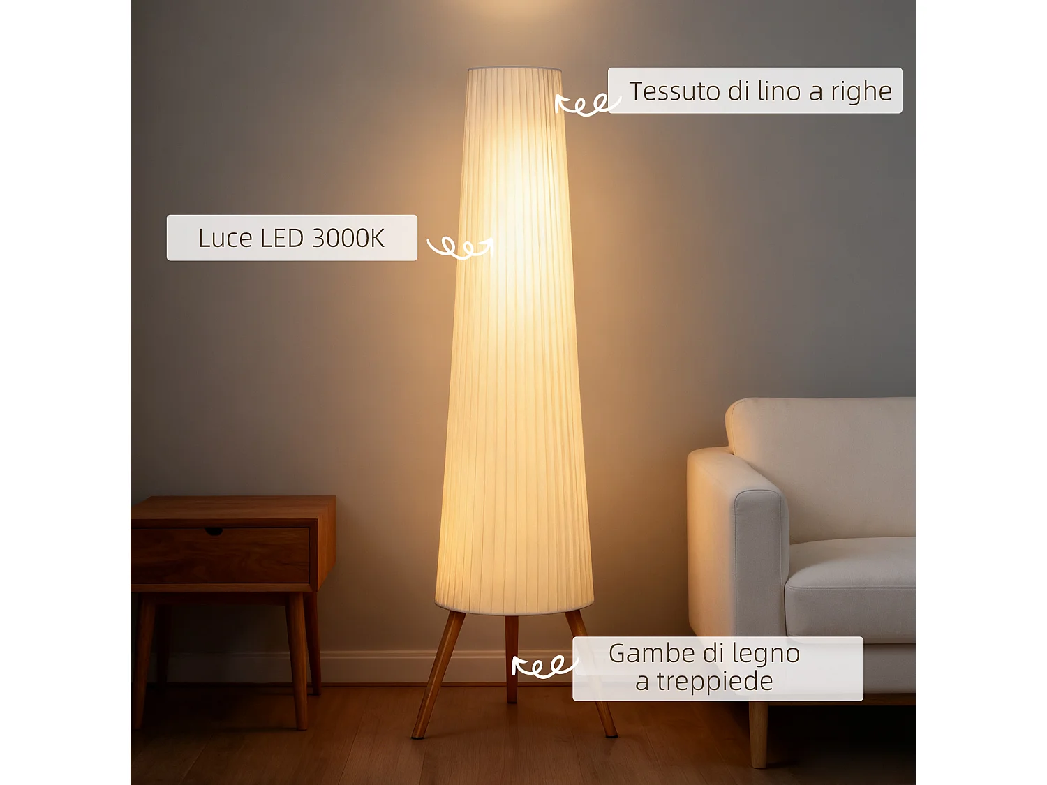 Lampada da terra treppiede con interruttore a pedale