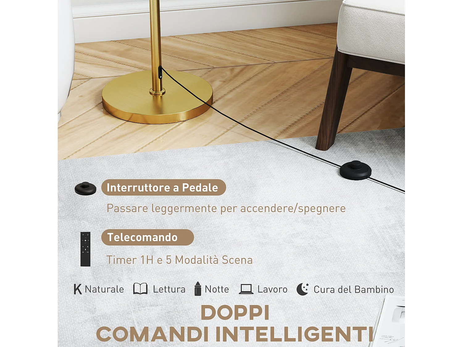 lampada da terra con telecomando e luminosità regolabile 3000k-6000k