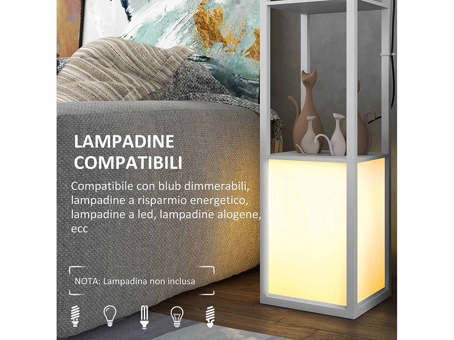 lampada da terra moderna con 2 paralumi e 2 ripiani