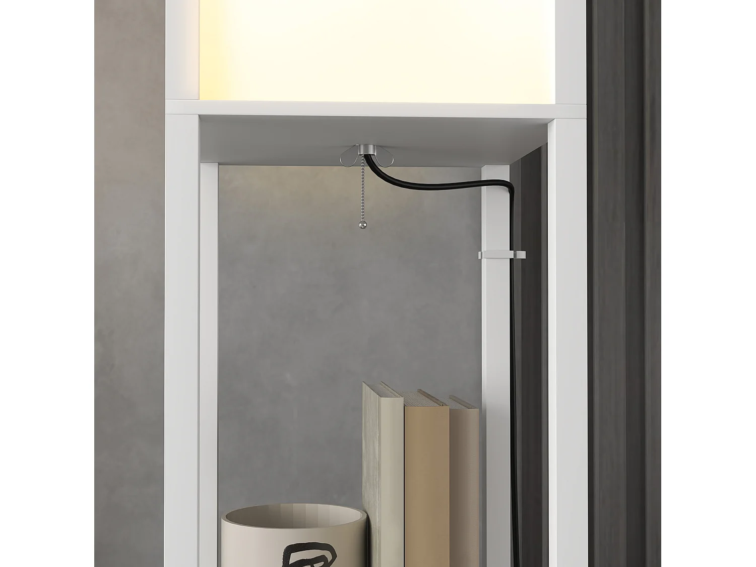 lampada da terra moderna con 2 paralumi e 2 ripiani