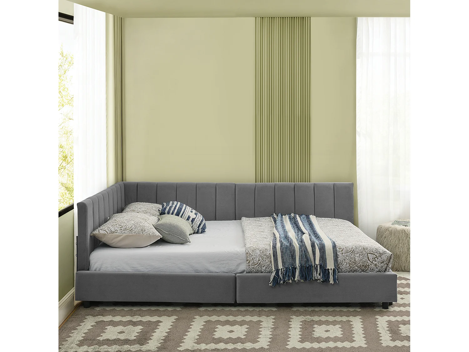 Lit double 140×200 cm en velours doux, haute tête de lit, idéal pour chambre familiale ou appartement, pour couples et petites familles – Dark Gray