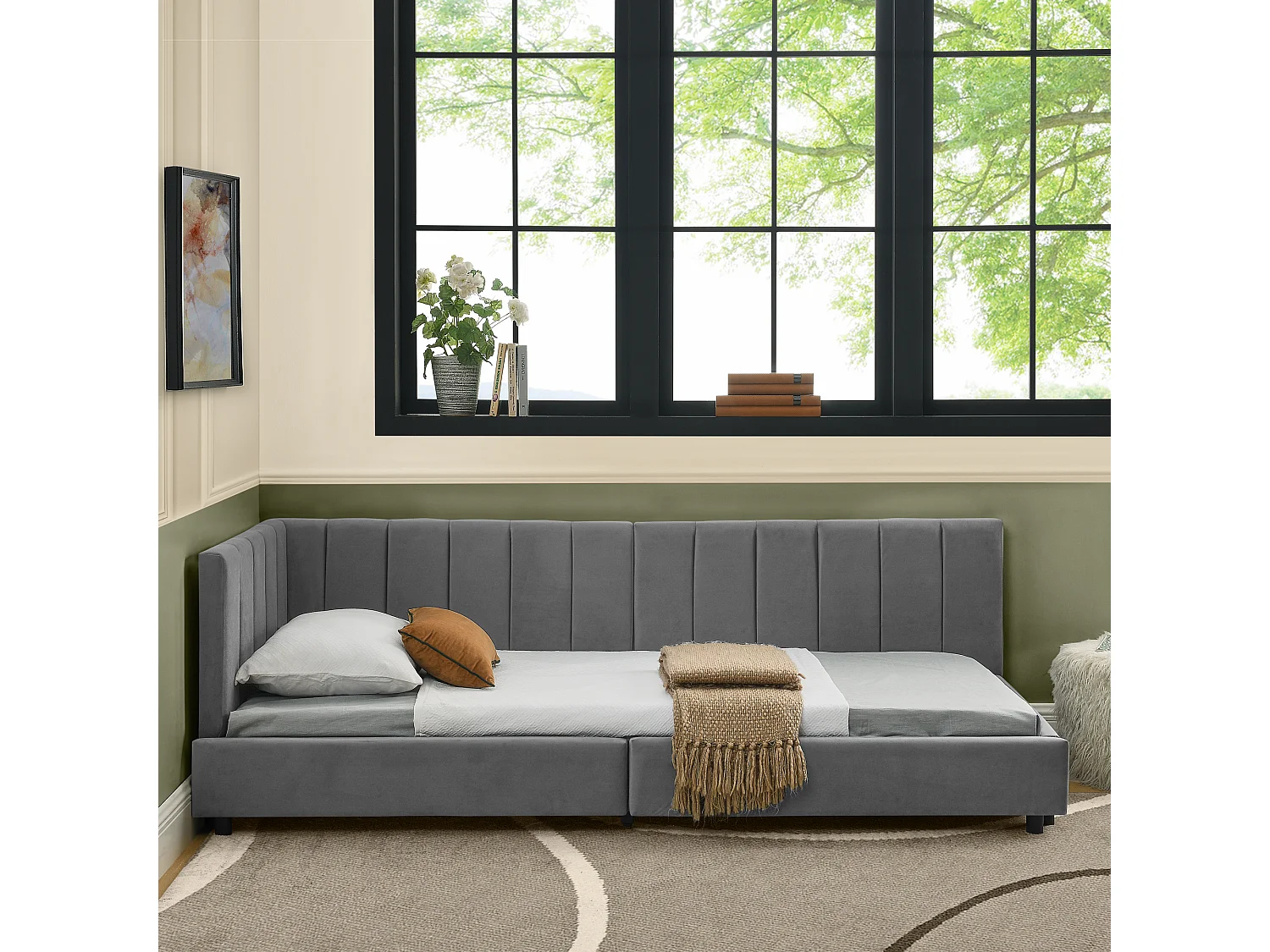 Letto singolo 90×200 cm in morbido velluto, letto per bambini con schienale alto, ideale per la cameretta dei bambini– Grigio scuro