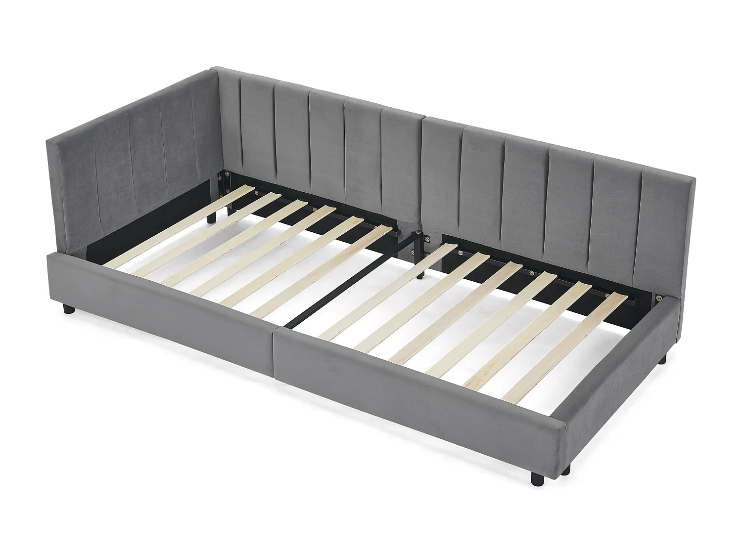 Letto singolo 90×200 cm in morbido velluto, letto per bambini con schienale alto, ideale per la cameretta dei bambini– Grigio scuro