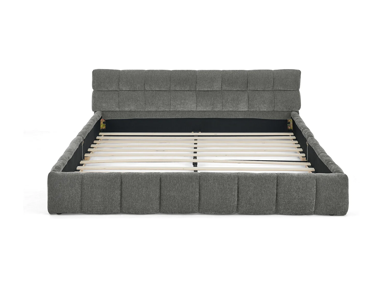 Lit double 140×200 cm en chenille douce, design capitonné, cadre en eucalyptus écologique et métal, montage facile – Dark Gray