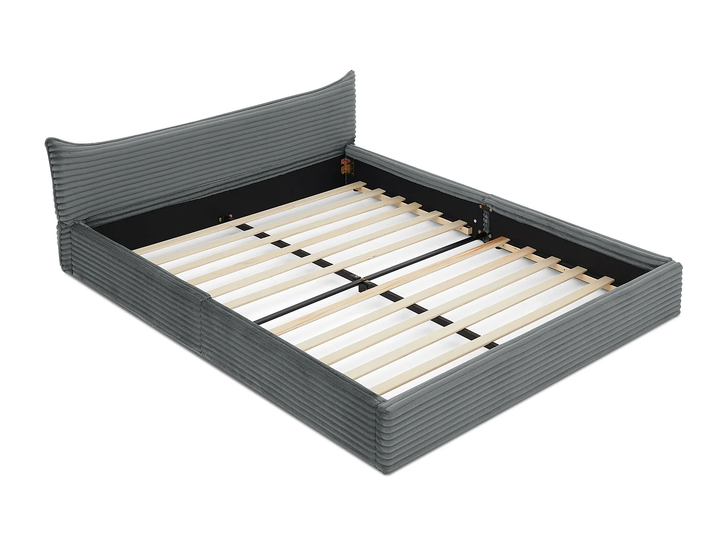 Lit double 140×200 cm en velours côtelé classique, tête de lit élégante avec design de bord, structure en eucalyptus écologique et métal, montage facile – Dark Gray